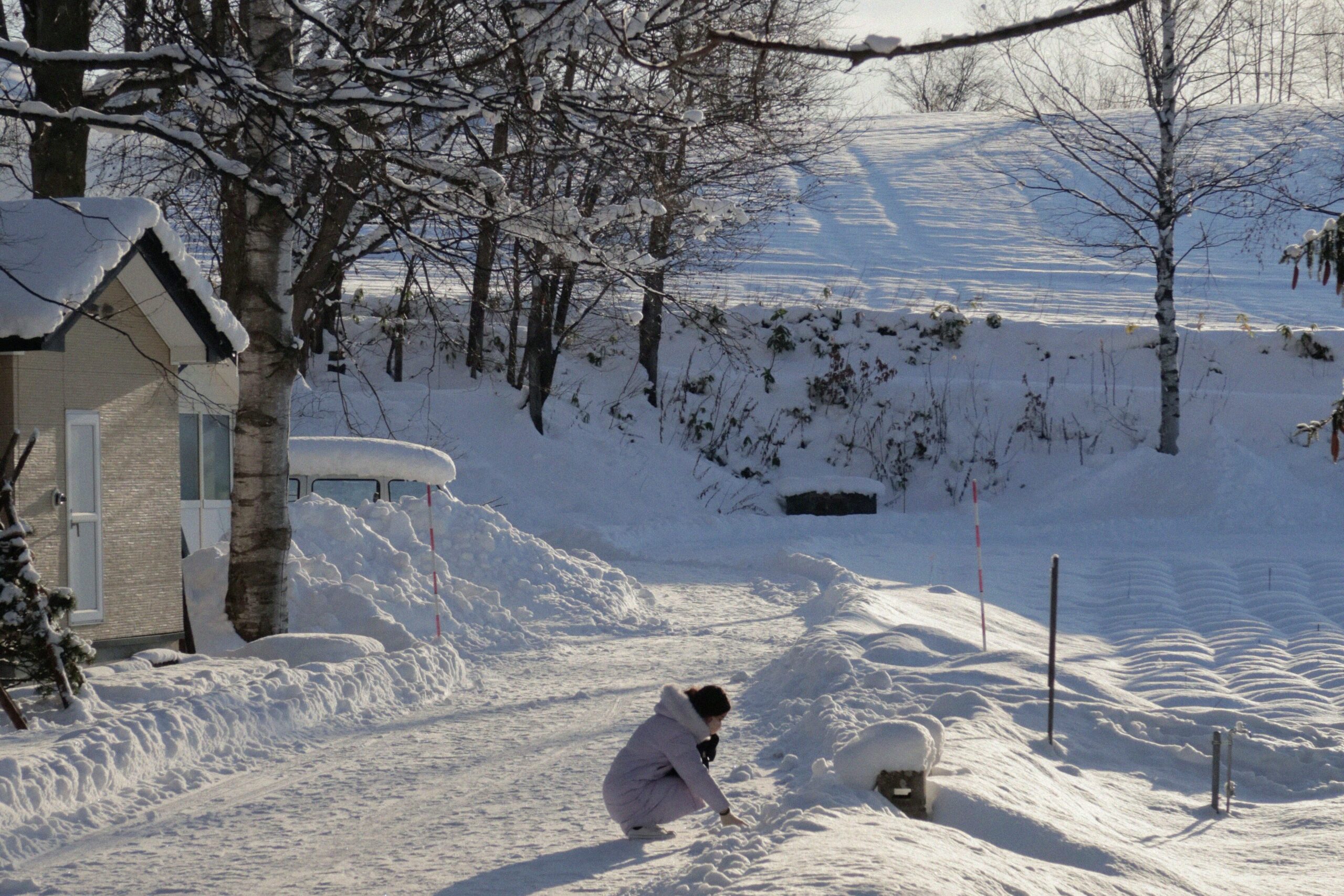 girl playing in the snow